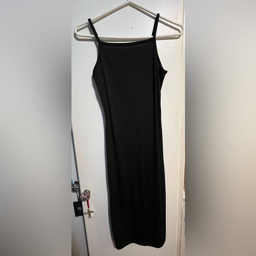 Black midi spaghetti strap casual dress